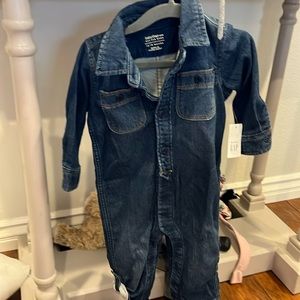 Baby gap one piece button up long sleeve overalls blue denim new with tags